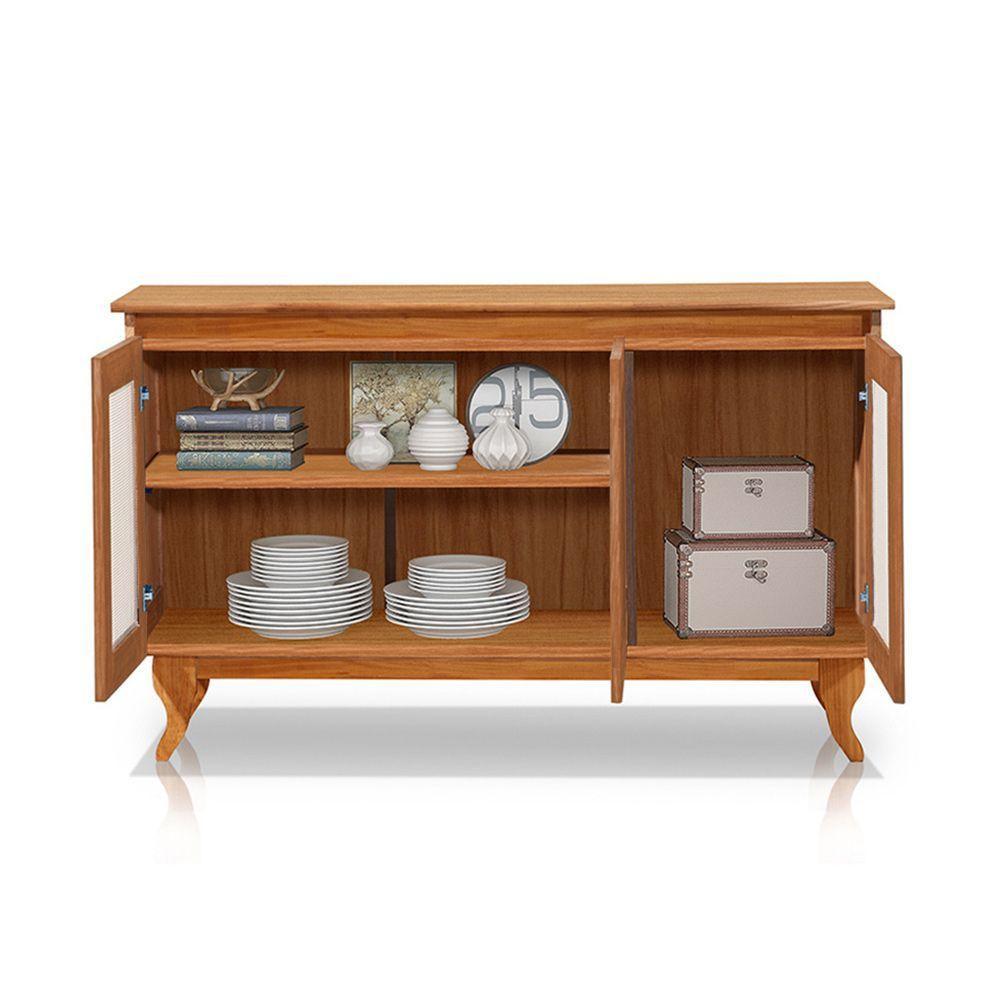 Kit Cristaleira Com Buffet 3 Portas Em Madeira Maciça Acabamento Premium Castanho - 4