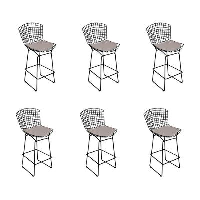 Kit 6 Banquetas Bistrô Bertoia Preta D80 Com Assento Bege