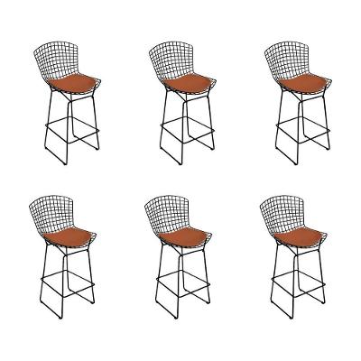 Kit 6 Banquetas Bistrô Bertoia Preta D60 Com Assento Cobre
