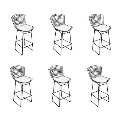 Kit 6 Banquetas Bistrô Bertoia Preta D70 Com Assento Branco