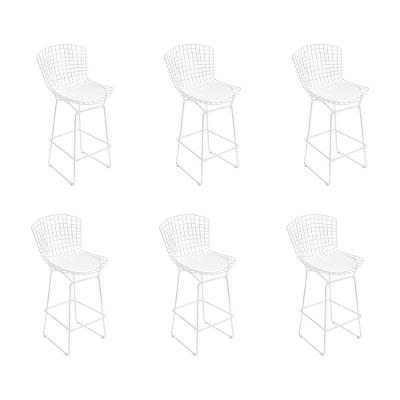Kit 6 Banquetas Bistrô Bertoia Branca D80 Com Assento Branco