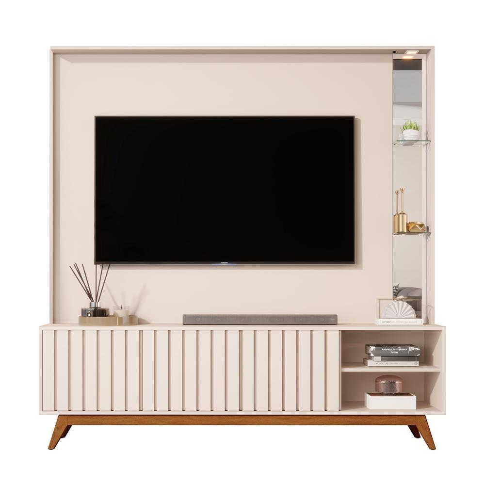 Home Estante Açaí 1.8 Com Led Sala Para Tv Até 75 Com Espelho Off White - 1