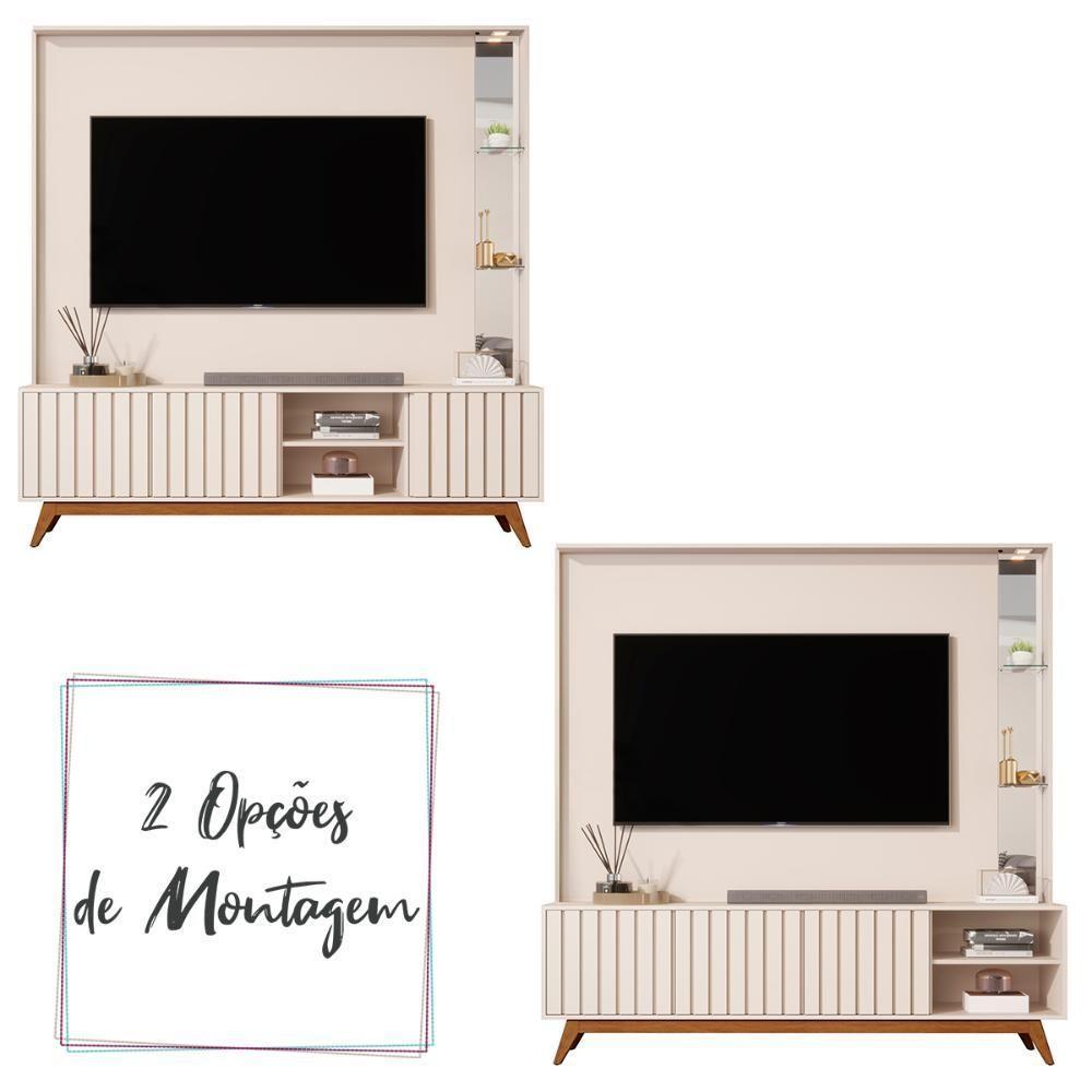 Home Estante Açaí 1.8 Com Led Sala Para Tv Até 75 Com Espelho Off White - 3