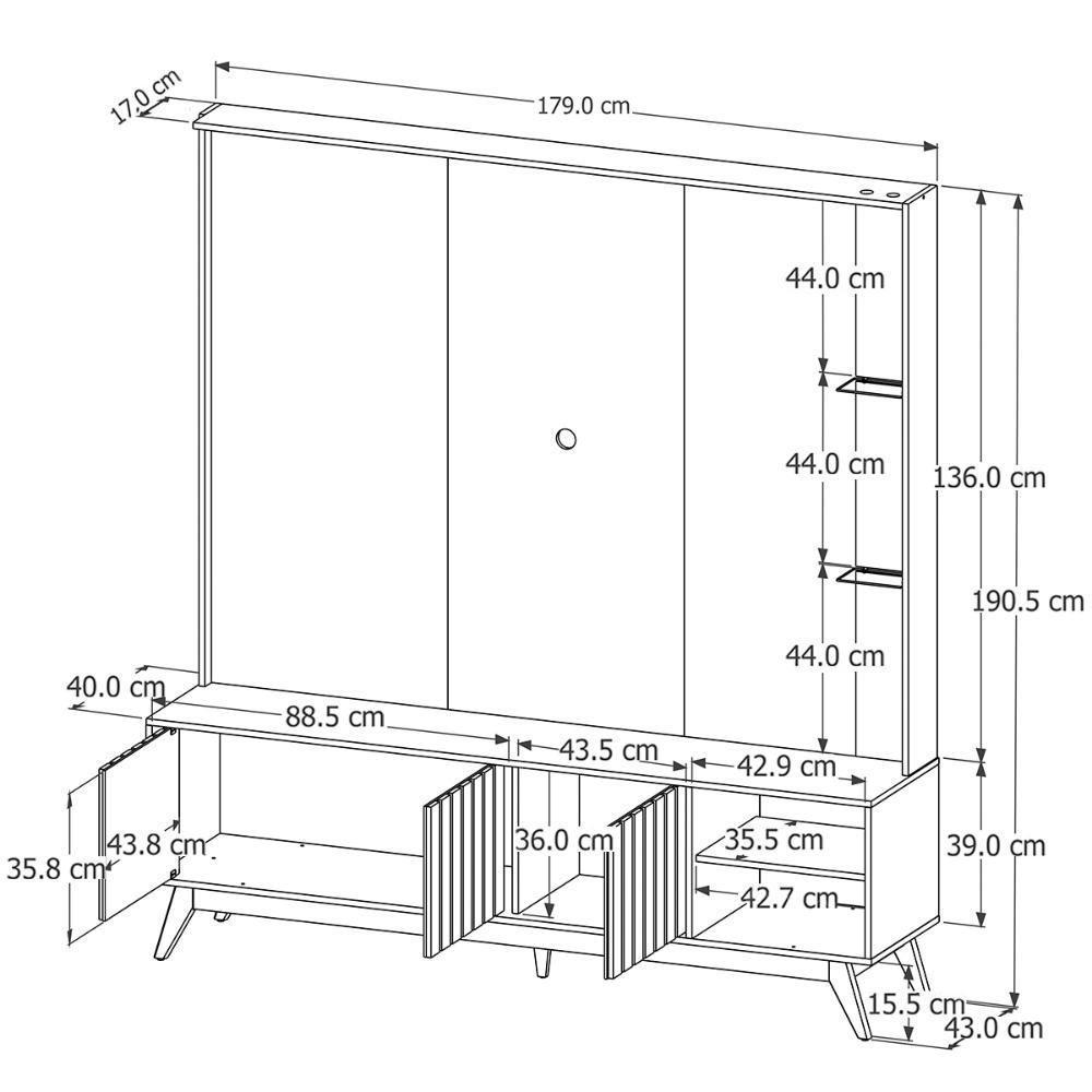 Home Estante Açaí 1.8 Com Led Sala Para Tv Até 75 Com Espelho Off White - 4
