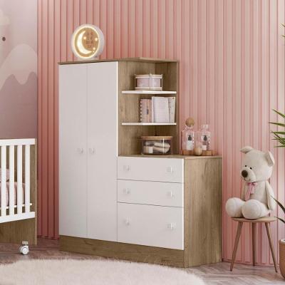 Guarda Roupa com Cômoda Doce Sonho 2 Portas de Bater 3 Gavetas MDP Carvalho Rustico Branco