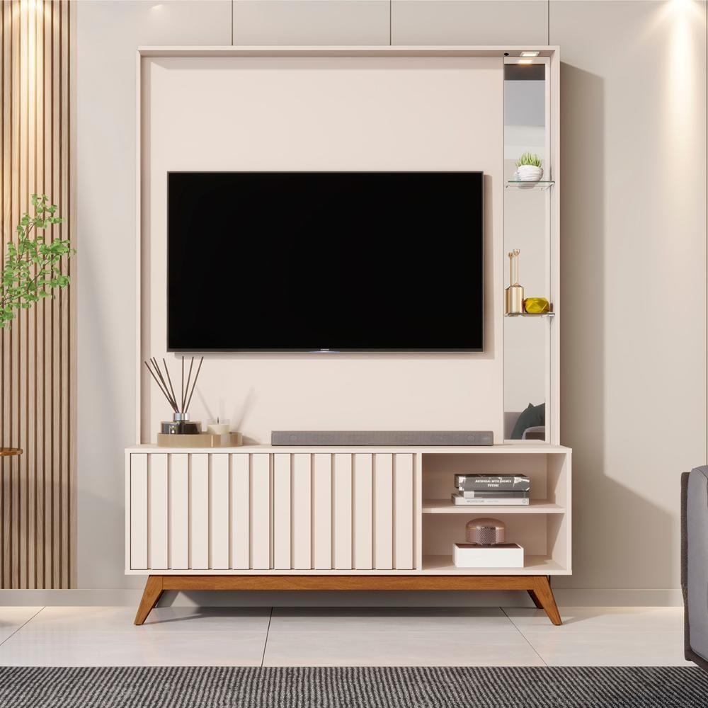 Home Estante Açaí 1.4 Led Sala Para Tv Até 60 Com Espelho Off White - 2