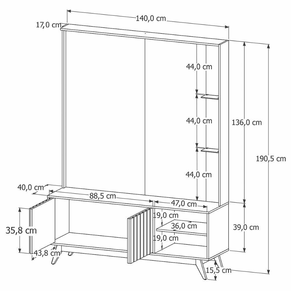 Home Estante Açaí 1.4 Led Sala Para Tv Até 60 Com Espelho Nature - 3