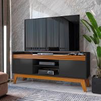 Rack Tv Ripado 50 Polegadas Com 2 Portas Monaco - Preto E Cedro - 1