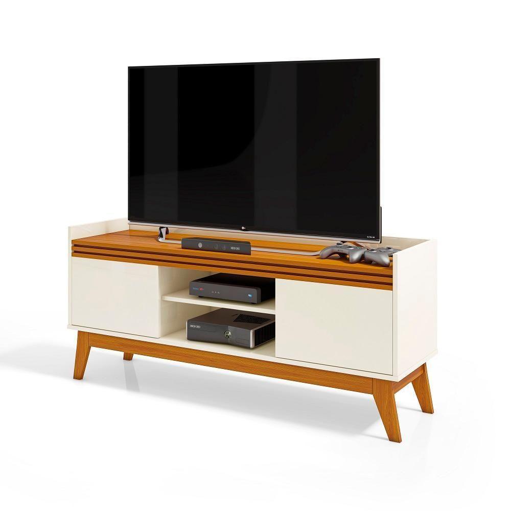 Rack Tv Ripado 50 Polegadas Com 2 Portas Monaco - Off White E Cedro - 6