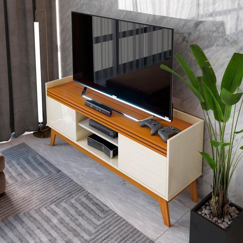 Rack Tv Ripado 50 Polegadas Com 2 Portas Monaco - Off White E Cedro - 8