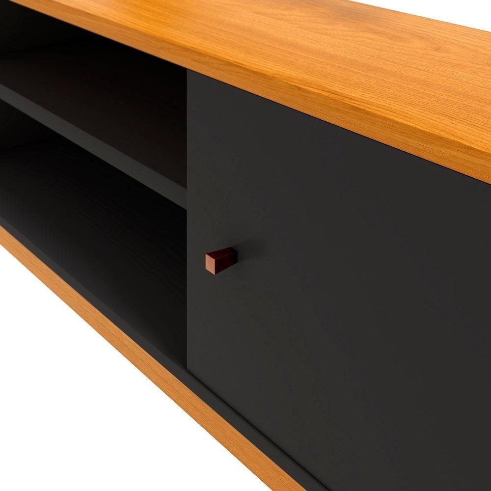 Rack Tv 75 Polegadas Com 2 Portas E Prateleira Riviera - Preto E Cedro - 5