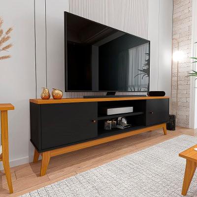 Rack Tv 75 Polegadas Com 2 Portas E Prateleira Riviera - Preto E Cedro
