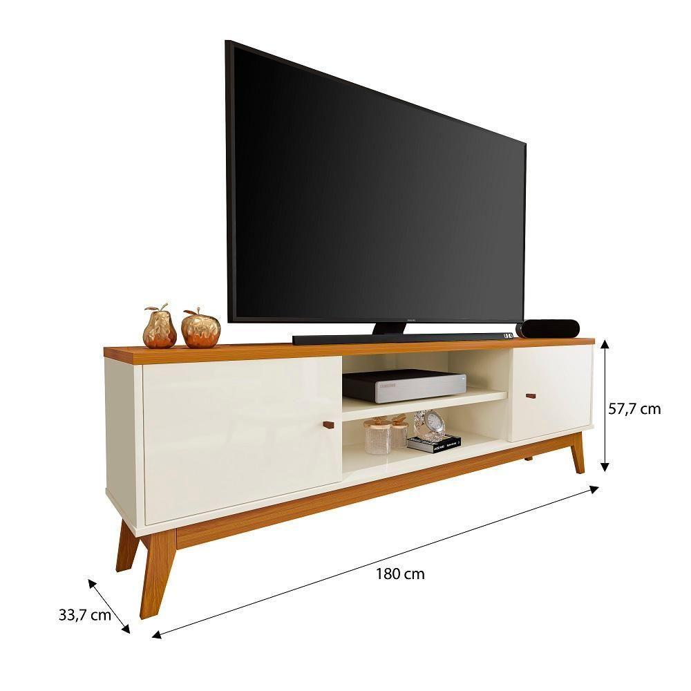 Rack Tv 75 Polegadas Com 2 Portas E Prateleira Riviera - Off White E Cedro - 2