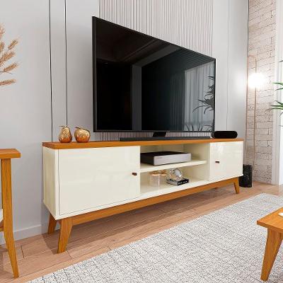 Rack Tv 75 Polegadas Com 2 Portas E Prateleira Riviera - Off White E Cedro