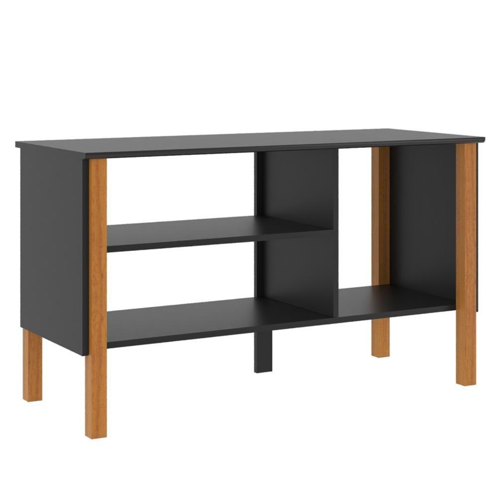 Rack Tv 43 Polegadas 90cm Com 3 Prateleiras Asteca - Preto E Cedro - 4