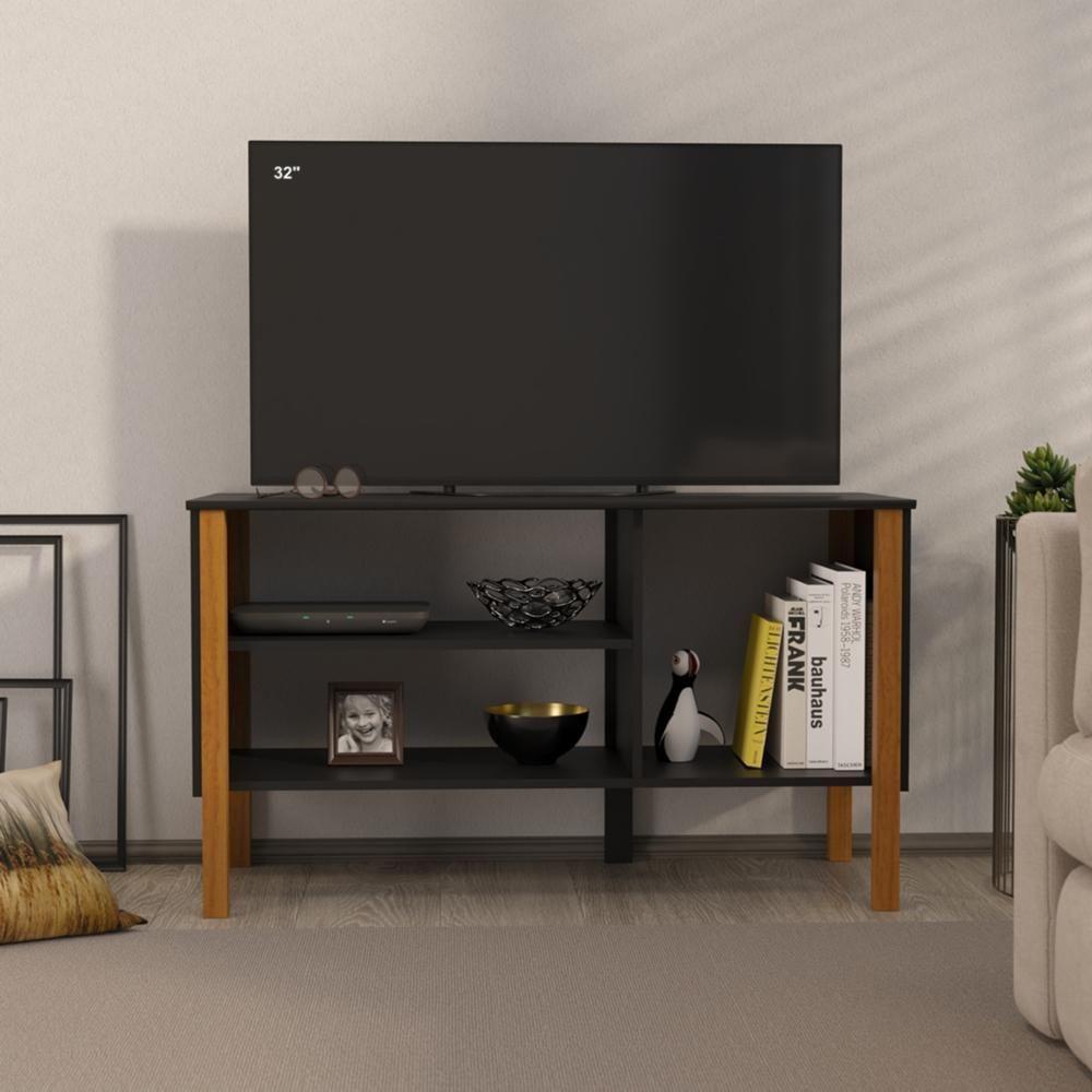 Rack Tv 43 Polegadas 90cm Com 3 Prateleiras Asteca - Preto E Cedro - 6