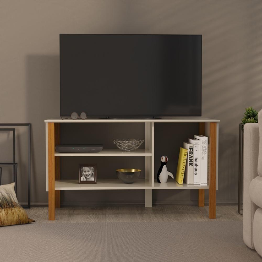 Rack Tv 43 Polegadas 90cm Com 3 Prateleiras Asteca - Off White E Cedro - 6