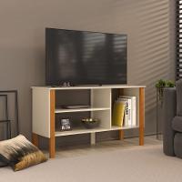 Rack Tv 43 Polegadas 90cm Com 3 Prateleiras Asteca - Off White E Cedro - 1