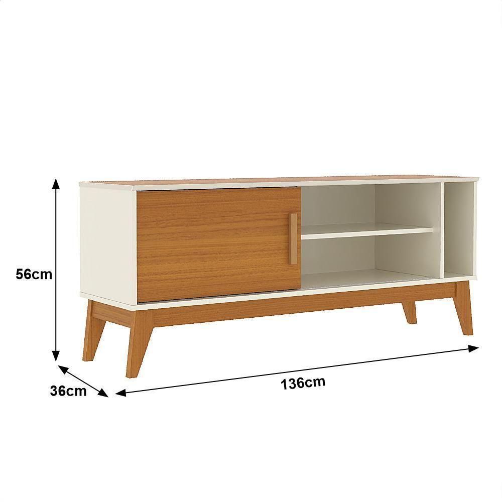 Rack Tv 55 Polegadas 1 Porta E Puxador De Madeira Arizona - Off White E Cedro - 2