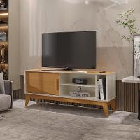 Rack Tv 55 Polegadas 1 Porta E Puxador De Madeira Arizona - Off White E Cedro - 1