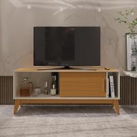 Rack Tv 55 Polegadas 1 Porta E Puxador De Madeira Arizona - Off White E Cedro - 7