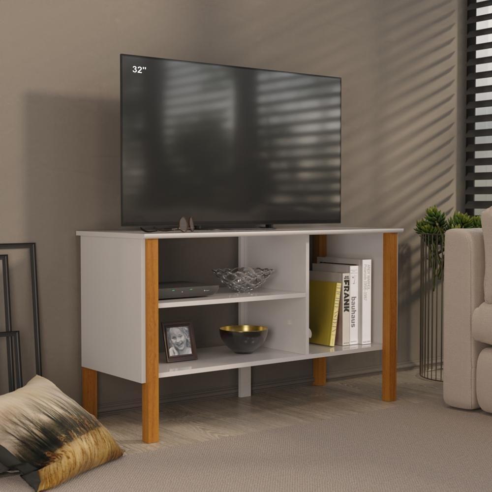Rack Tv 43 Polegadas 90cm Com 3 Prateleiras Asteca - Branco E Cedro Branco E Cedro - 1