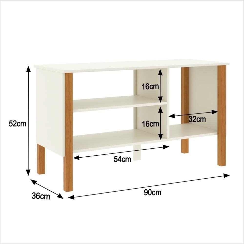 Rack Tv 32 Polegadas Com 3 Prateleiras E Painel 90cm Asteca - Off White E Cedro - 3
