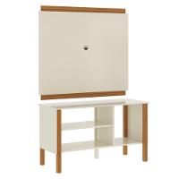 Rack Tv 32 Polegadas Com 3 Prateleiras E Painel 90cm Asteca - Off White E Cedro - 6