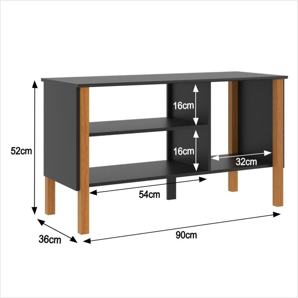 Rack Tv 32 Polegadas Com 3 Prateleiras E Painel 90cm Asteca - Preto E Cedro - 3