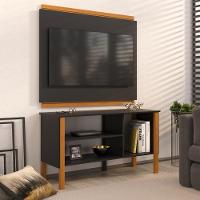 Rack Tv 32 Polegadas Com 3 Prateleiras E Painel 90cm Asteca - Preto E Cedro - 1