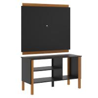 Rack Tv 32 Polegadas Com 3 Prateleiras E Painel 90cm Asteca - Preto E Cedro - 6