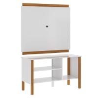 Rack Tv 32 Polegadas Com 3 Prateleiras E Painel 90cm Asteca - Branco E Cedro Branco E Cedro - 6