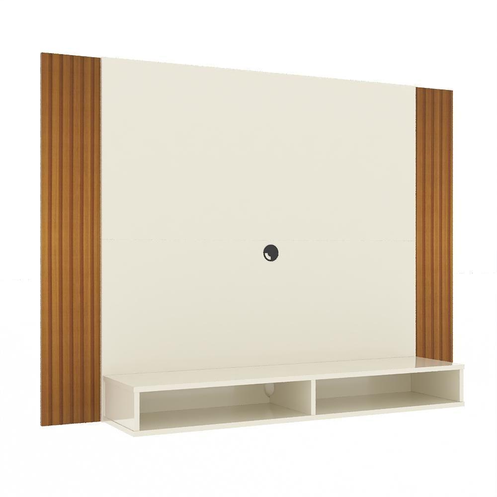 Painel Tv 43 Polegadas Suspenso Com Nichos Bonsai - Off White E Ripado Off White E Ripado - 4