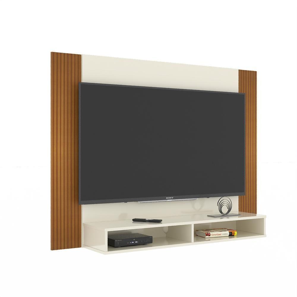 Painel Tv 43 Polegadas Suspenso Com Nichos Bonsai - Off White E Ripado Off White E Ripado - 6