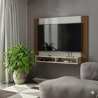 Painel Tv 43 Polegadas Suspenso Com Nichos Bonsai - Off White E Ripado Off White E Ripado - 1