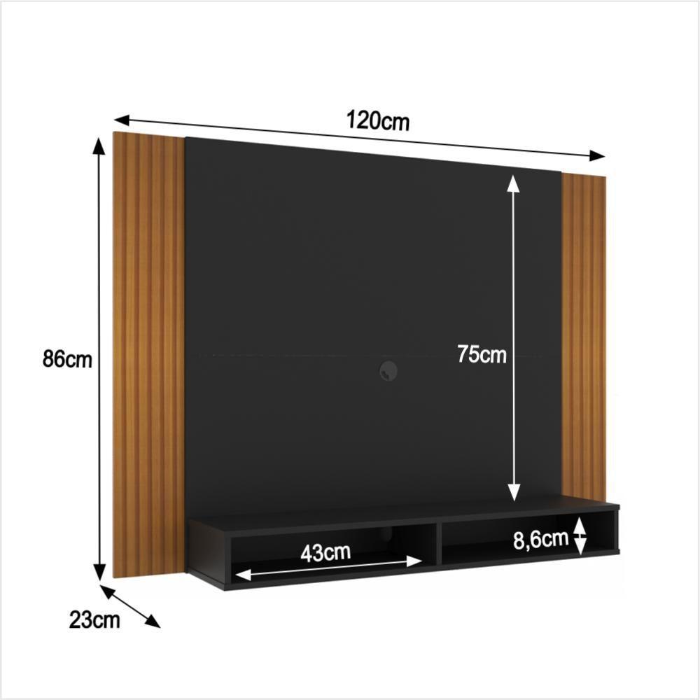 Painel Tv 43 Polegadas Suspenso Com Nichos Bonsai - Preto E Ripado Preto E Ripado - 2