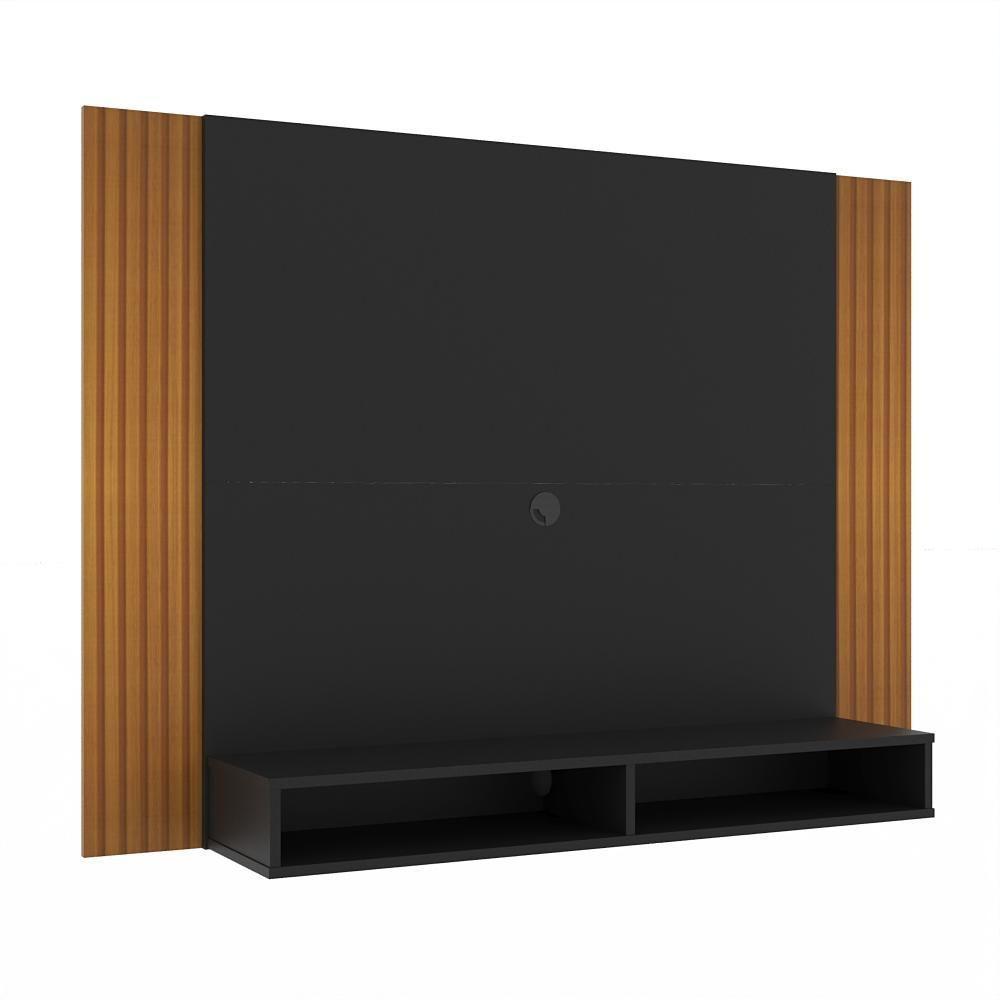 Painel Tv 43 Polegadas Suspenso Com Nichos Bonsai - Preto E Ripado Preto E Ripado - 4