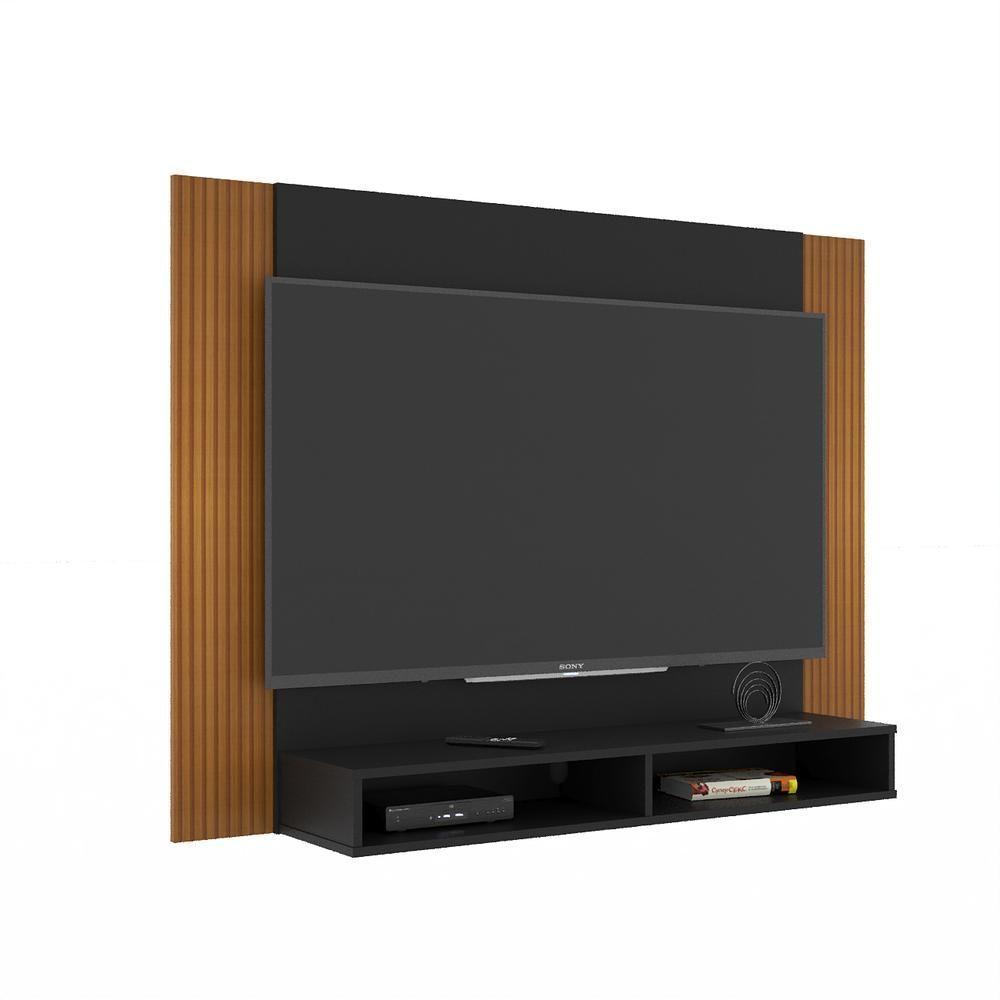 Painel Tv 43 Polegadas Suspenso Com Nichos Bonsai - Preto E Ripado Preto E Ripado - 6
