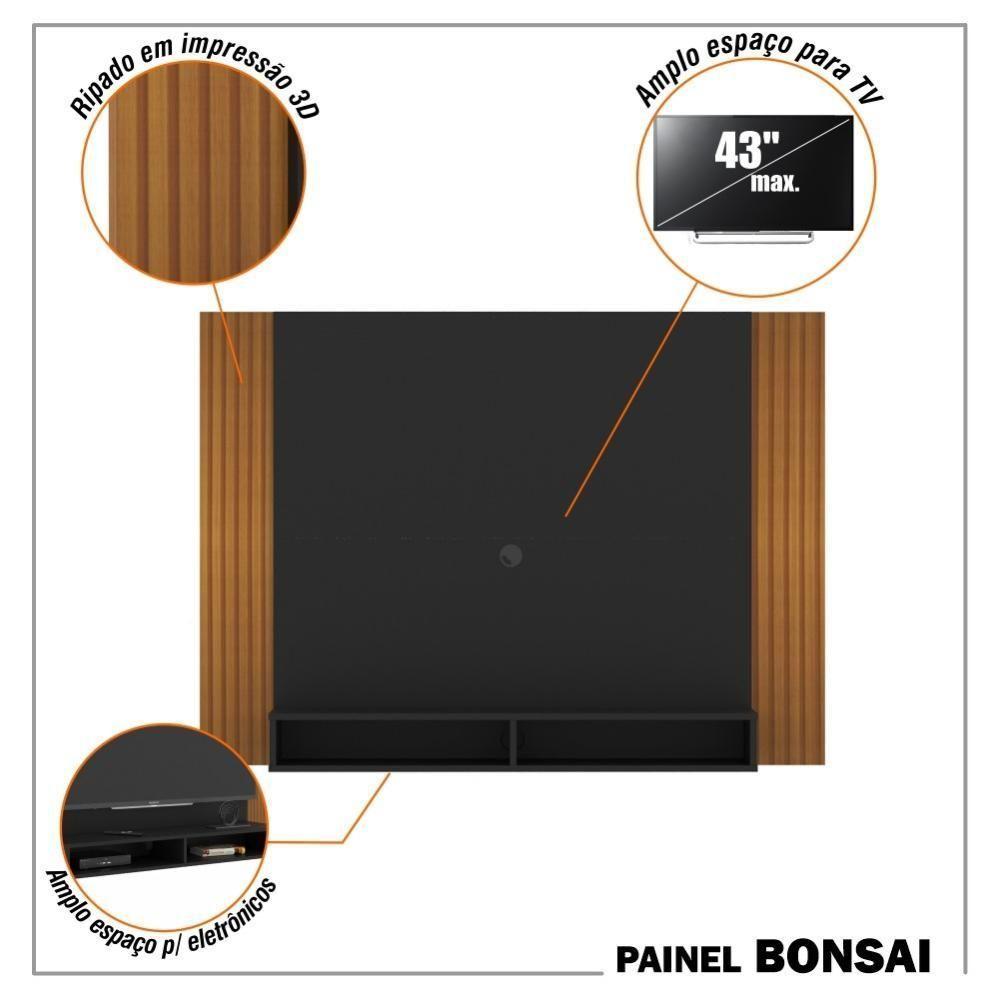 Painel Tv 43 Polegadas Suspenso Com Nichos Bonsai - Preto E Ripado Preto E Ripado - 8