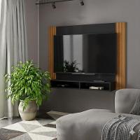 Painel Tv 43 Polegadas Suspenso Com Nichos Bonsai - Preto E Ripado Preto E Ripado - 1