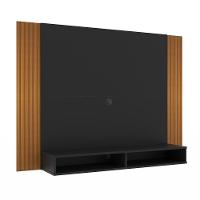 Painel Tv 43 Polegadas Suspenso Com Nichos Bonsai - Preto E Ripado Preto E Ripado