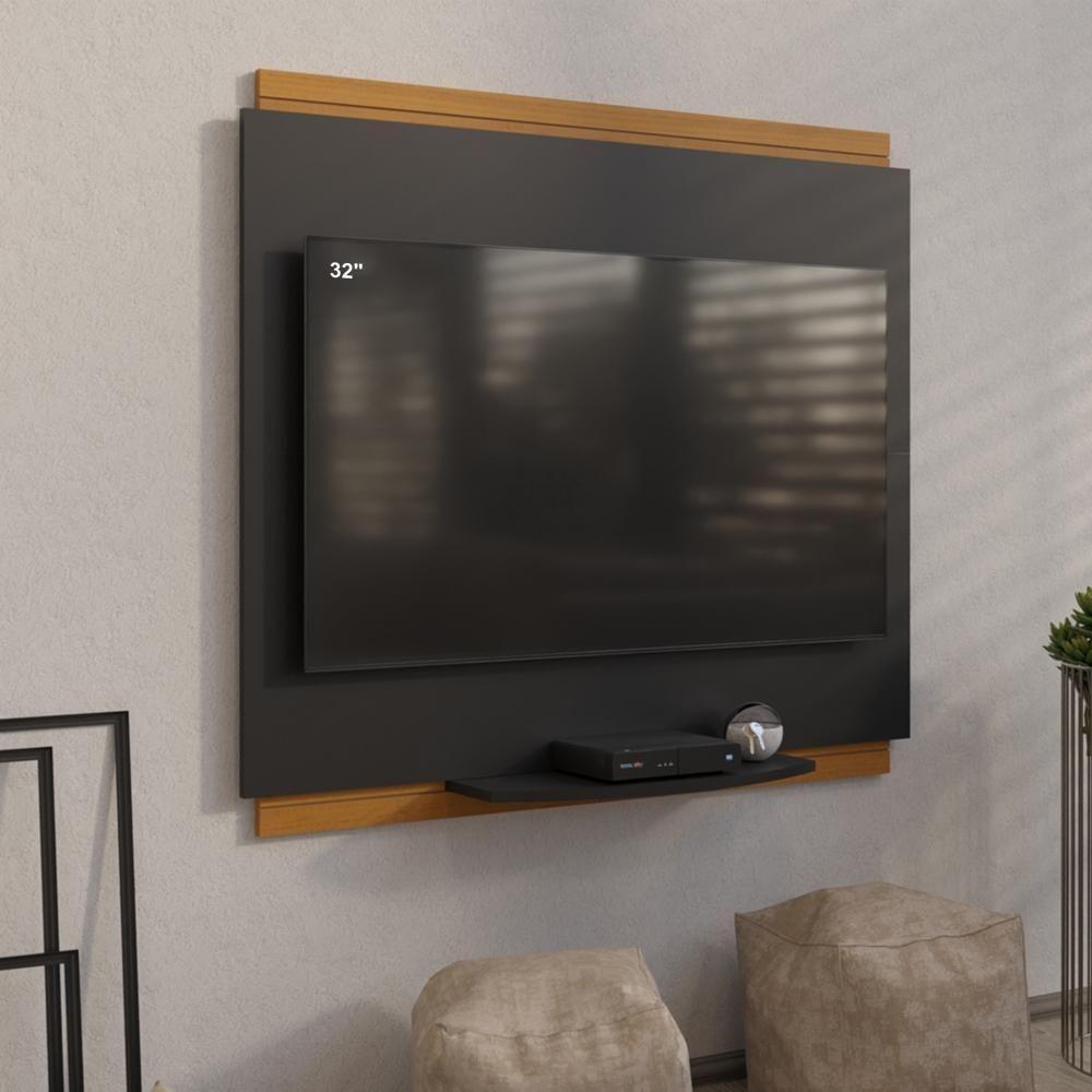 Painel Tv 32 Polegadas Com Prateleira Asteca - Preto E Cedro - 7