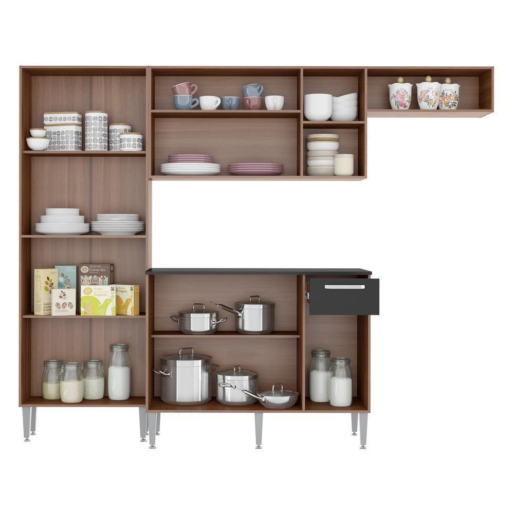 Cozinha Compacta Multimóveis Pequim Fg2933 Com Armário E Balcão Carvalho Avelã/preta - 8