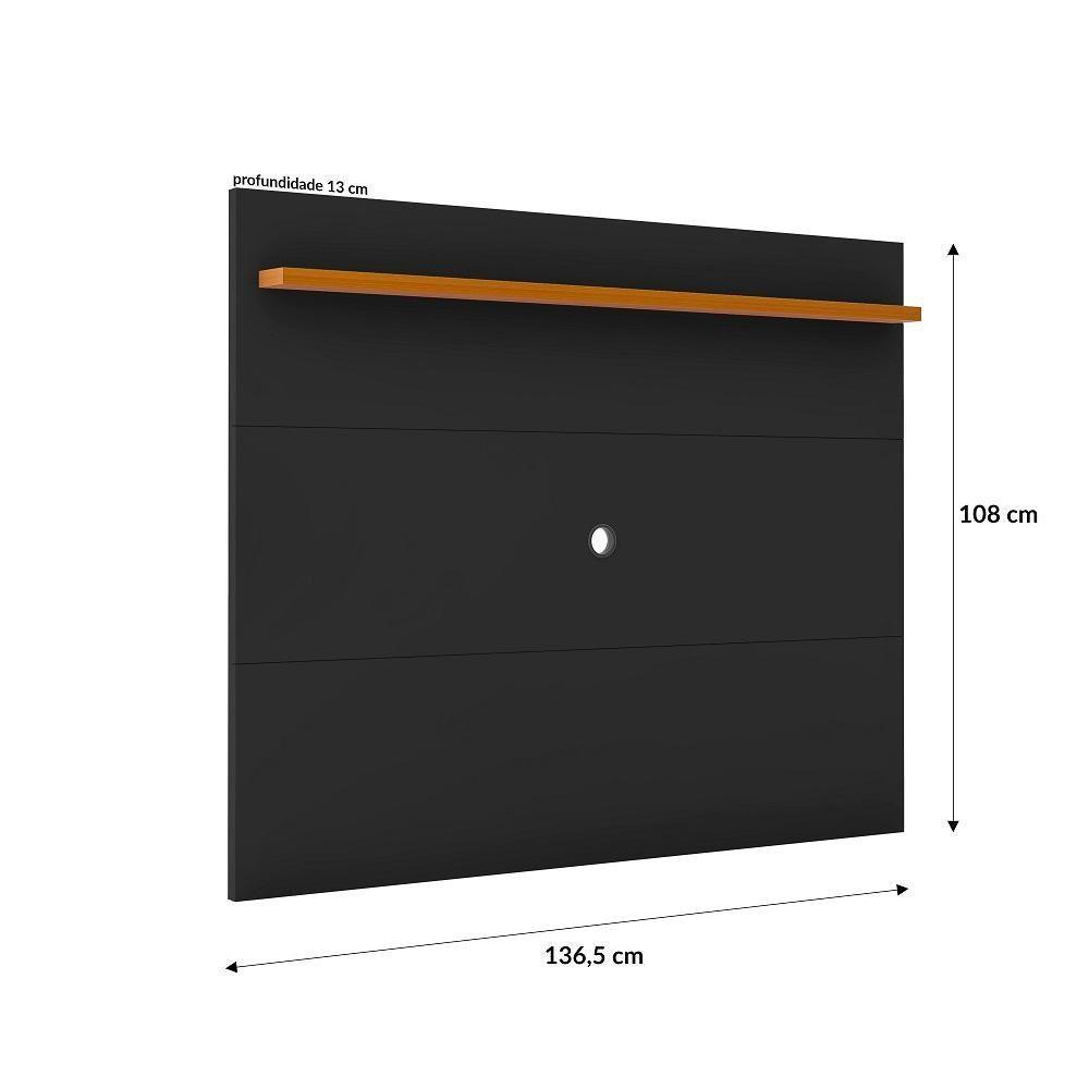 Painel Ripado Com Rack Tv 50 Polegadas 136cm Monaco - Preto E Cedro - 2