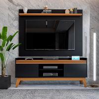 Painel Ripado Com Rack Tv 50 Polegadas 136cm Monaco - Preto E Cedro - 8