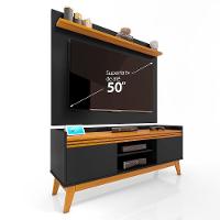 Painel Ripado Com Rack Tv 50 Polegadas 136cm Monaco - Preto E Cedro - 9