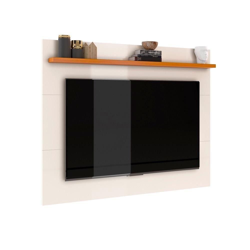 Painel Ripado Tv 50 Polegadas Com Prateleira Monaco - Off White E Cedro - 4