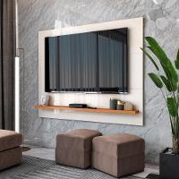 Painel Ripado Tv 50 Polegadas Com Prateleira Monaco - Off White E Cedro - 1