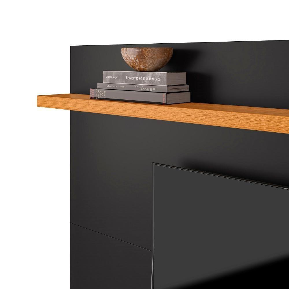 Painel Ripado Tv 55 Polegadas Com Nicho E Prateleira Ipanema - Preto E Cedro - 4