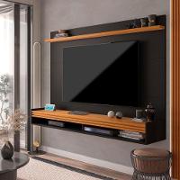 Painel Ripado Tv 55 Polegadas Com Nicho E Prateleira Ipanema - Preto E Cedro - 1